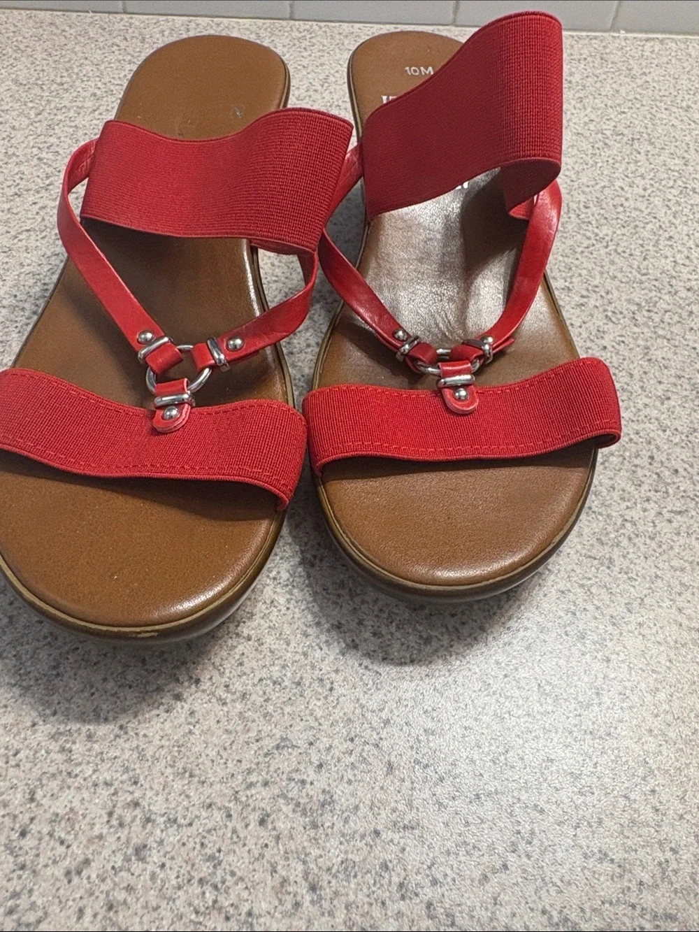 Italian Shoemakers Red and Brown Elastic Strap Slide Sandals